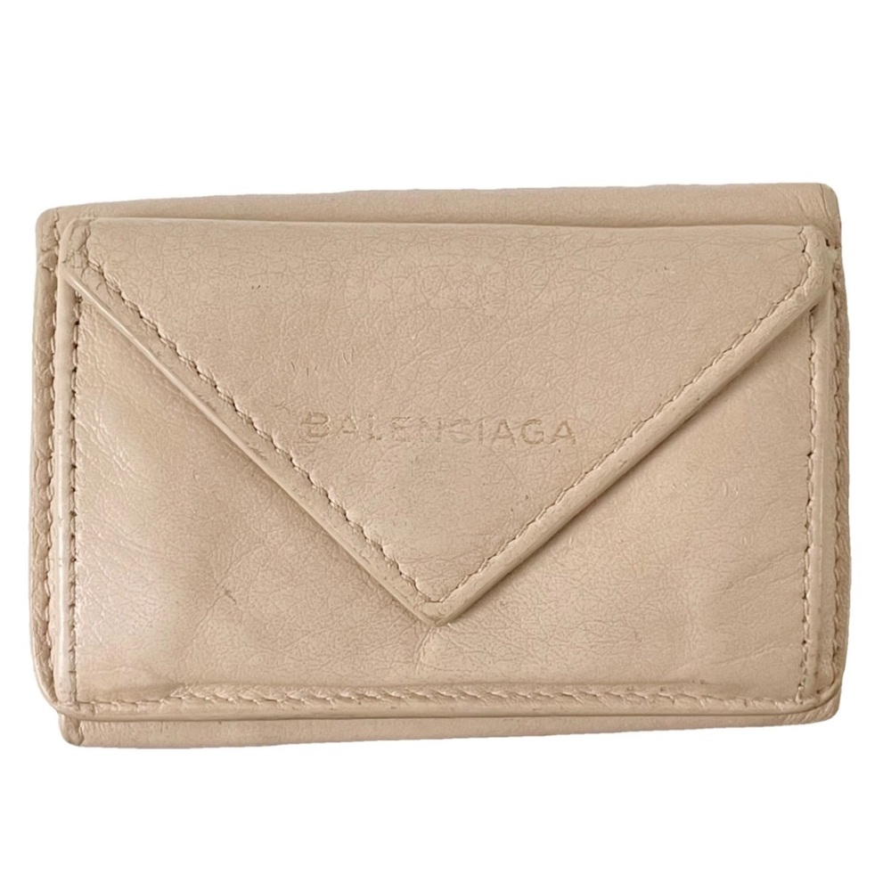 Balenciaga beige leather small trifold wallet